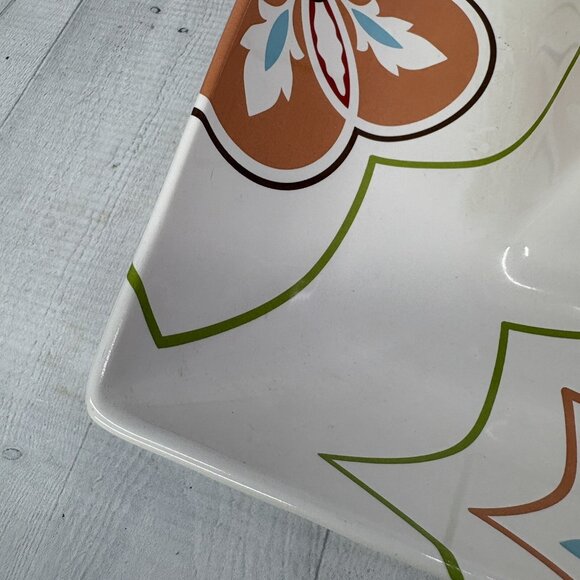 The Cellar GLOBAL 70's Floral Flowers White Ceramic Square 1 Piece Chip & Dip - Picture 12 of 16